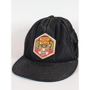 Vintage Rocky Mountain Tough Mesh Trucker Hat Large Made in USA Corduroy Patch